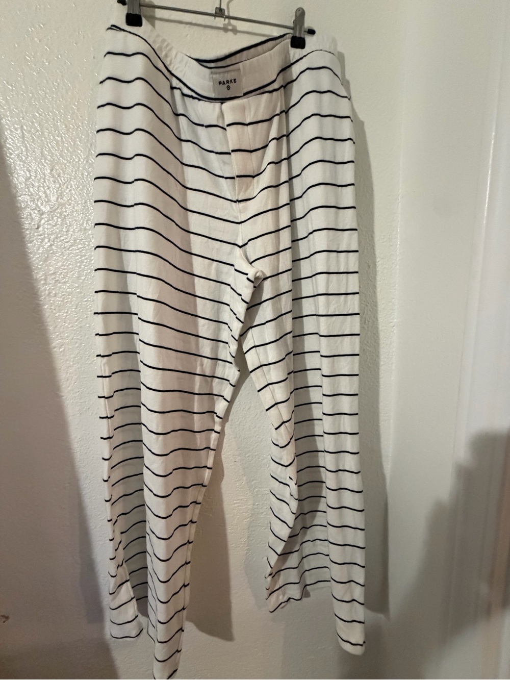 ParkeXTarget White Wide-Leg Pants with Black Stripes